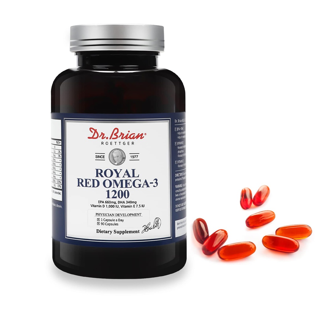 Dr. Brian Royal Red Omega 3 1200, ribje olje dodatek z EPA in DHA Omega3 ribje olje vsebuje vitamin D,E Omega-3 podpora za telesno zdravje - 90 Soft Gels
