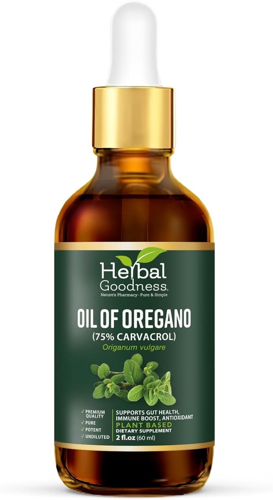 Zeliščno dobrotno olje Origano kapljice 2 Fl. oz – 75% Carvacrol z Deviško oljčno olje, Origano olje za imuno podporo in prebavno zdravje, Eterična olja za kožo, Aceite de Oregano