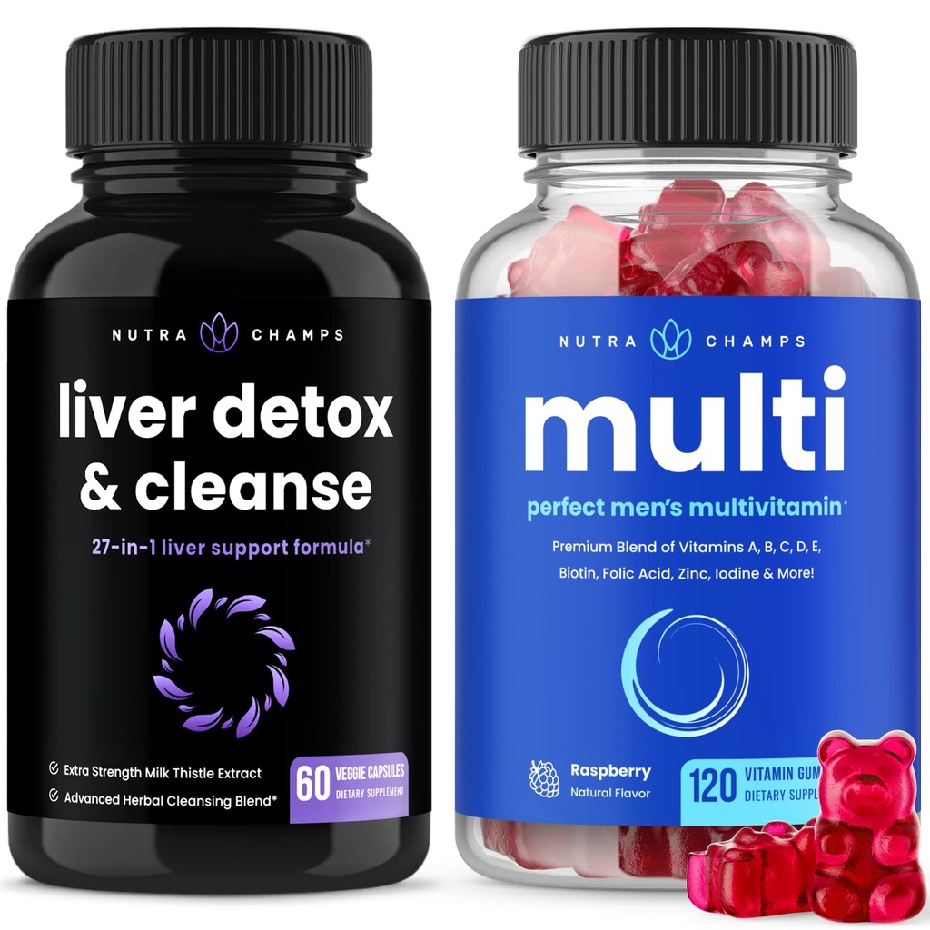 NutraChamps Jetrna čistila Detox kapsule in (2-Pack) Moški multivitaminski gumijasti paket