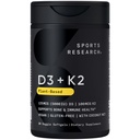 Športne raziskave Vegan Vitamin D3 + K2 dodatek z organskim kokosovim oljem - 5000iu Vitamin D s 100mcg Mk7 Vitamin K - Podpira kalcij za močnejše kosti in imuno zdravje - 30 Softgels za odrasle