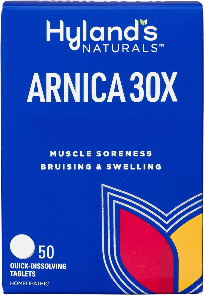 Hyland's Arnica Montana 30x tablete, naravni relief modric, otekanje in bolečine v mišicah, hitro raztapljanje tablete (paket 1, 50 skupaj)