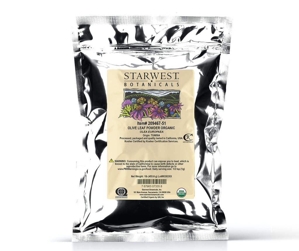 Starwest Botanicals Organic Olive Leaf Powder, 1 funt