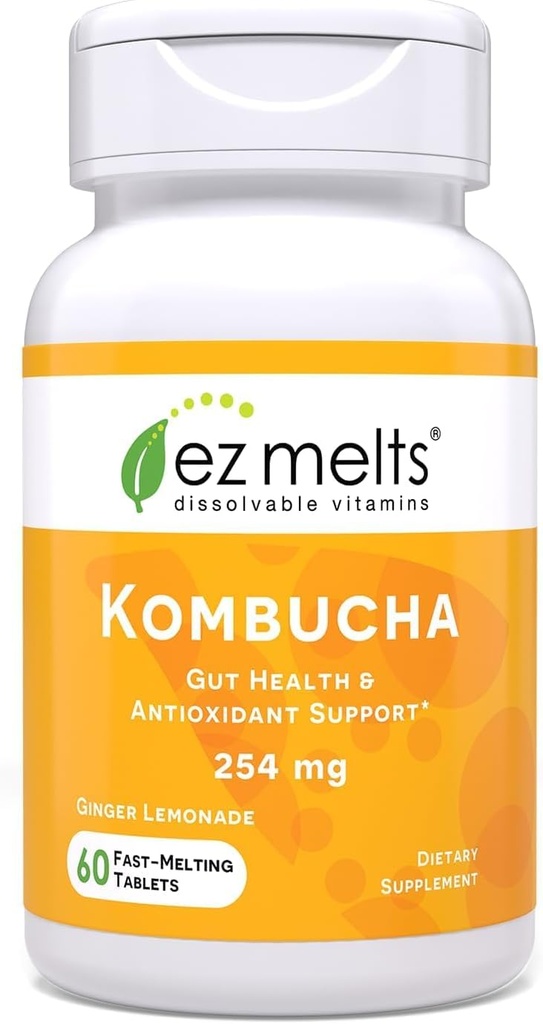 EZ taline Nerešljive tablete brez sladkorja Kombucha s kisom SCOBY & Apple Cider, Gut Health Supplements za moške in ženske, ingver limonada aroma, 2-mesečna dobava - 1 pakiranje