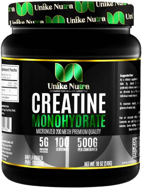 Čisti kreatin monohidrat v prahu dodatek, nearomatiziran, podpira razsute mišične energije, regeneracija, & moč - Kreatin dodatek za moške in ženske - 500G, 5000mg na Serv (5g) - 100 Servings