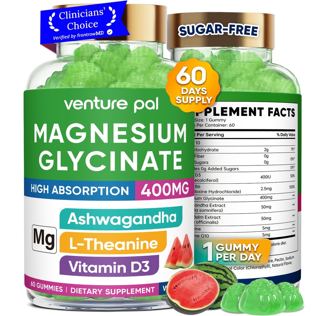 60 dnevna oskrba Magnezij Glicinat 400mg Gumiji z Ashwagandha, L-teanin, CoQ10, vitamin D3 & B6, brez sladkorja Magnezij Gumiji za odrasle in otroke, Stres Relief, Sleep & Calm, Vegan, Gluten Free