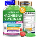 60 dnevna oskrba Magnezij Glicinat 400mg Gumiji z Ashwagandha, L-teanin, CoQ10, vitamin D3 & B6, brez sladkorja Magnezij Gumiji za odrasle in otroke, Stres Relief, Sleep & Calm, Vegan, Gluten Free
