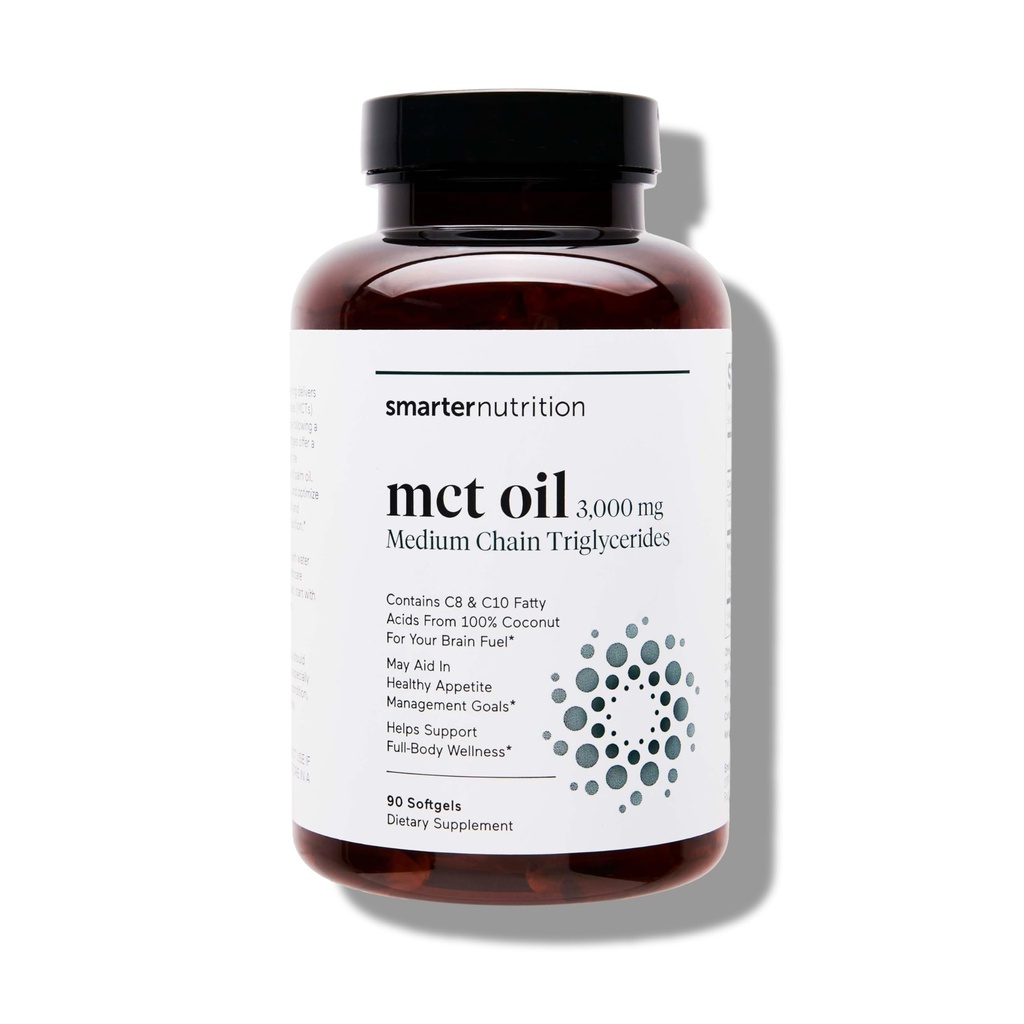 SMARTERNUTRITION MCT Oil Kapsule C8 in C10 - Ketogeno gorivo za možgane in telo, Trajna energija - iz hladnega kokosa, Palm & Gluten-free, Non-GMO - 90 Count - 30-dnevno dobavo