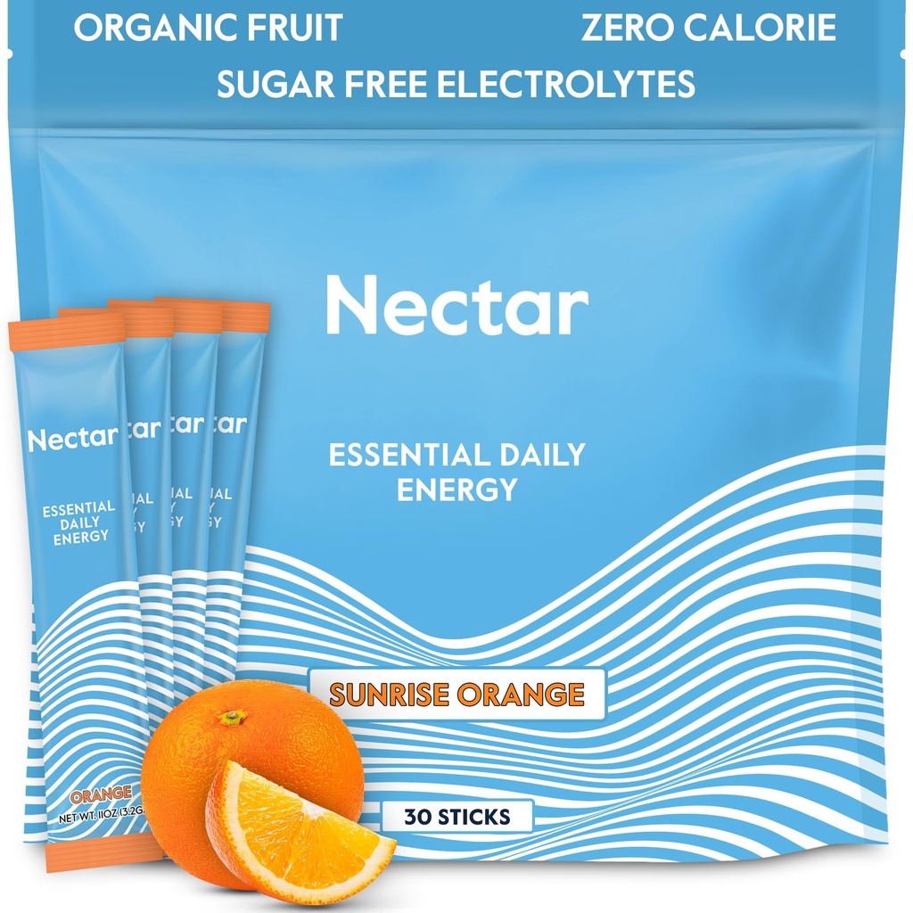 Nectar Energy Booster - Organic Caffeine, B12 & Elektroliti - Sugar Free & Zero Calorie – Zdrava kava, Energy Drink & Soda Alternative – Hidracija in energijski dodatek (Orange 30 Powder Packets)