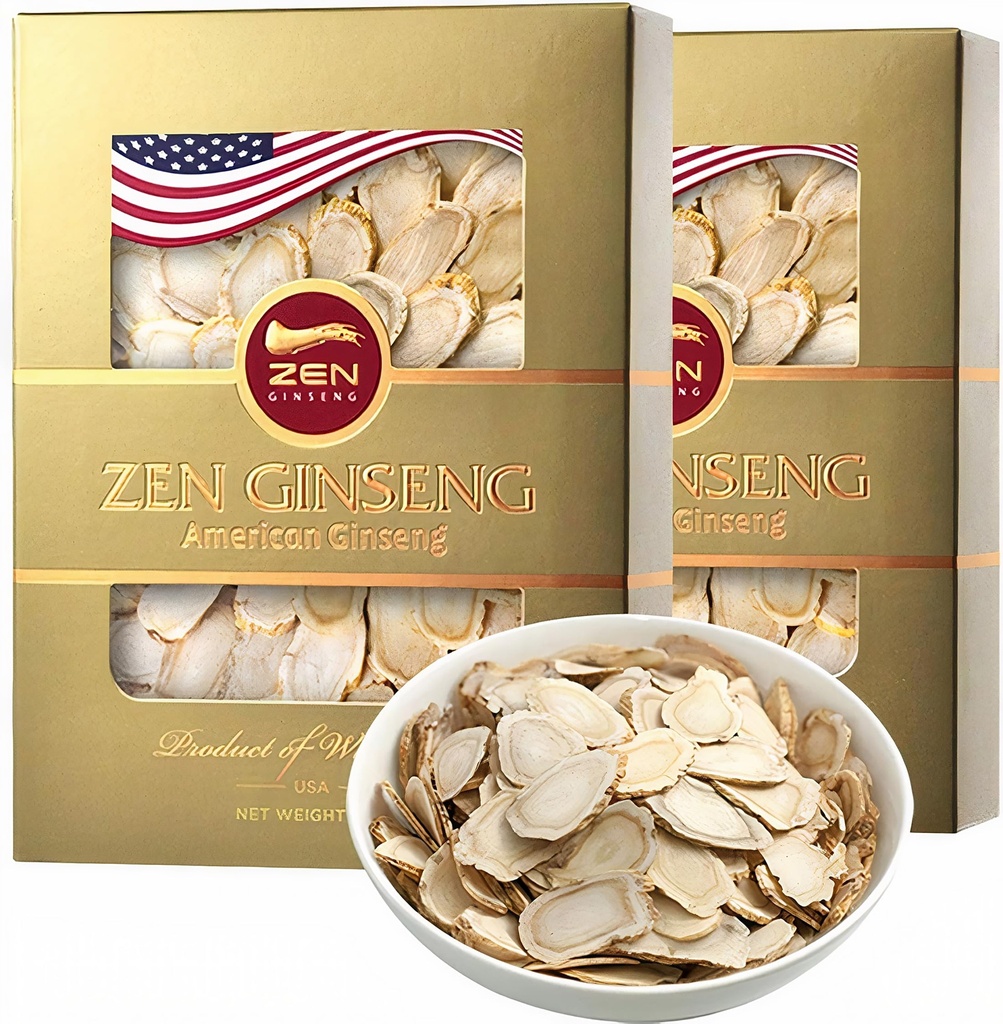 2 Boxes of American Wisconsin Ginseng Slices - Izboljšana energija, zmogljivost, & Duševno zdravje za moške in ženske. Skupaj 8 Oz.