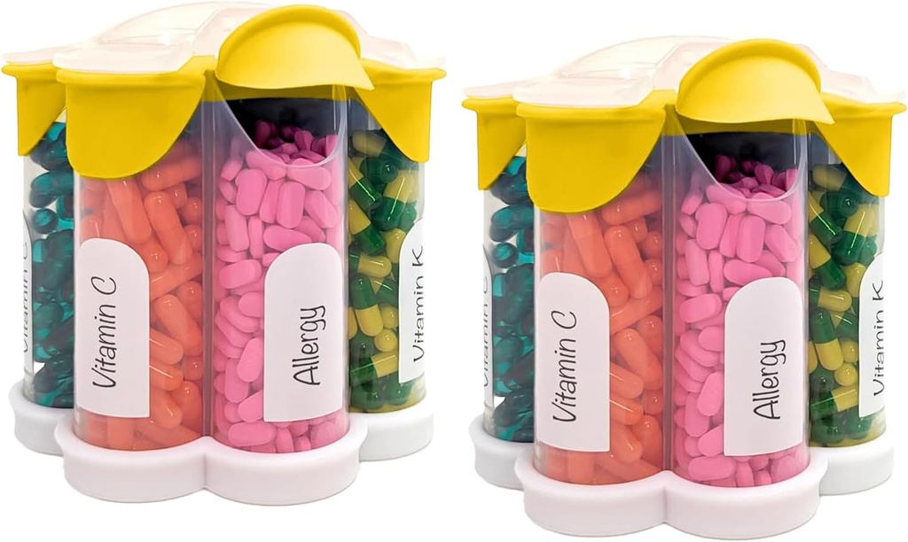 Ekstra velike tablete Organizator vsak dan, Tedensko, Mesečna dopolnilna steklenica, Cute Blossom tablete Dispenser s 7 XL oddelki (2 paket Combo) (Yellow 2 paket)