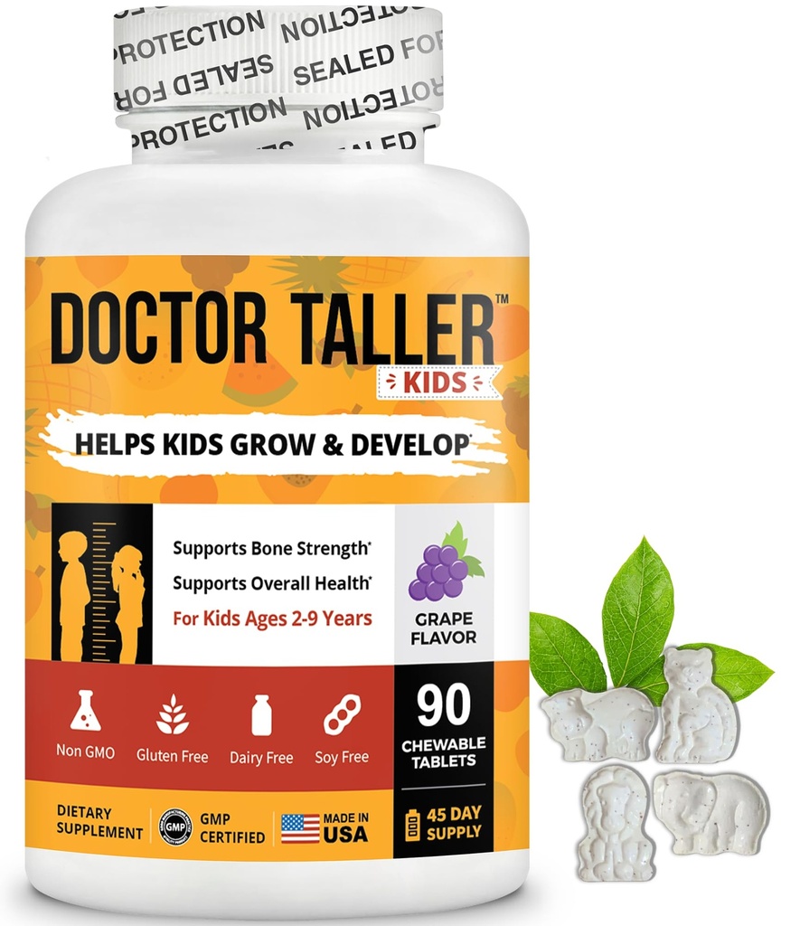Doktor Taller otroci - otroci multivitaminski, Toddler vitamini - podpora kostna moč, okrepljena imuniteta s kalcij, multivitaminski za starosti 2 do 9 - grozdni okus - 90 Žvečljive tablete 