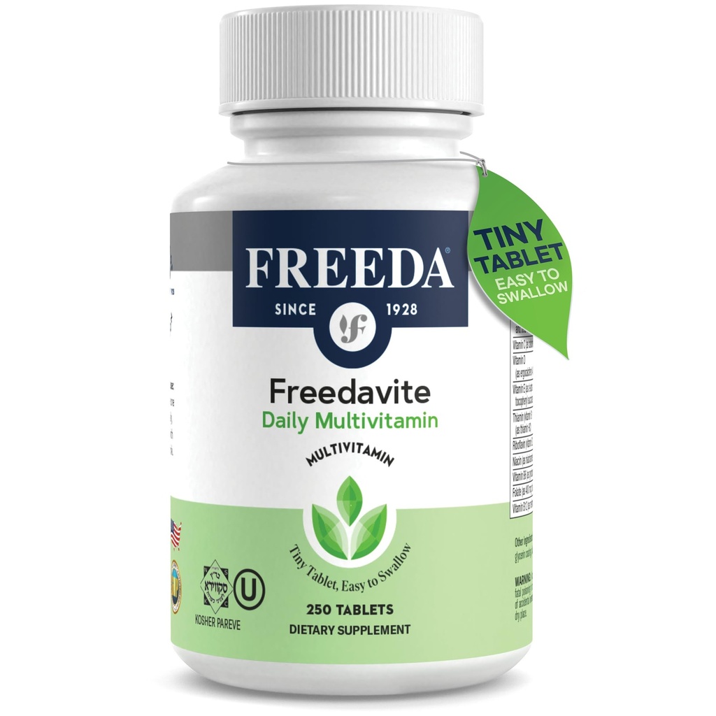Freedavite Majhne tablete - Zmeren multivitamin za moške in ženske - Čisti vitamin A, C, D, E, B1, B2, B6, B12, Biotin, kalcij, cink, železo, magnezij, mangan, baker, selen, jod - 250 števk