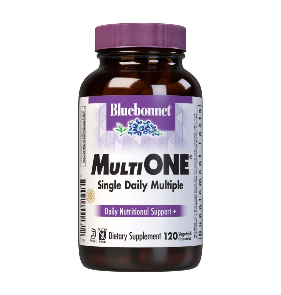 Bluebonnet Nutrition Multi One (Z železom) Zelenjavne kapsule, Popoln polni spekter Več vitaminov, B Vitamini, Gluten & Mleko brez, košir, 4 Mesec dobave, 120 Število