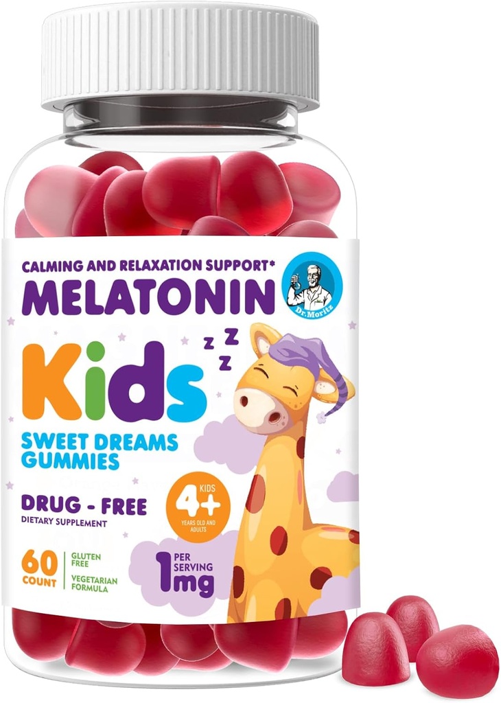 Dr. Moritz Melatonin Gumies za otroke in odrasle (Age 4+) – Naravna jagodna aroma, nežna pomoč za spanje in nočna podpora, naravni otroci pomoč za spanje Gumies, 60 Count