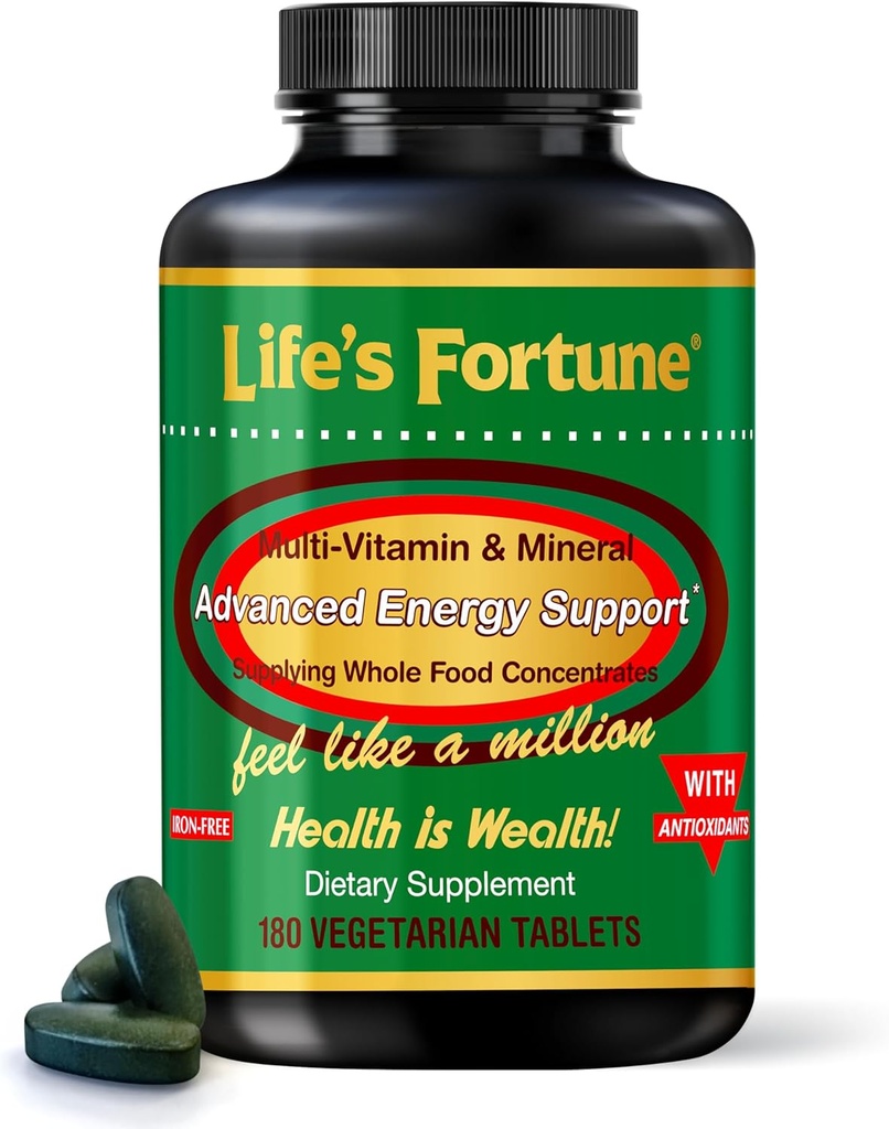 Life's Fortune Multivitamin & Mineral Supplement, Daily Natural Energy Vir za moške in ženske, z Superfood Greens, Aminokisline, Encimi, Visoka moč Vitamin A,C,D,E,B12, 180 Tab