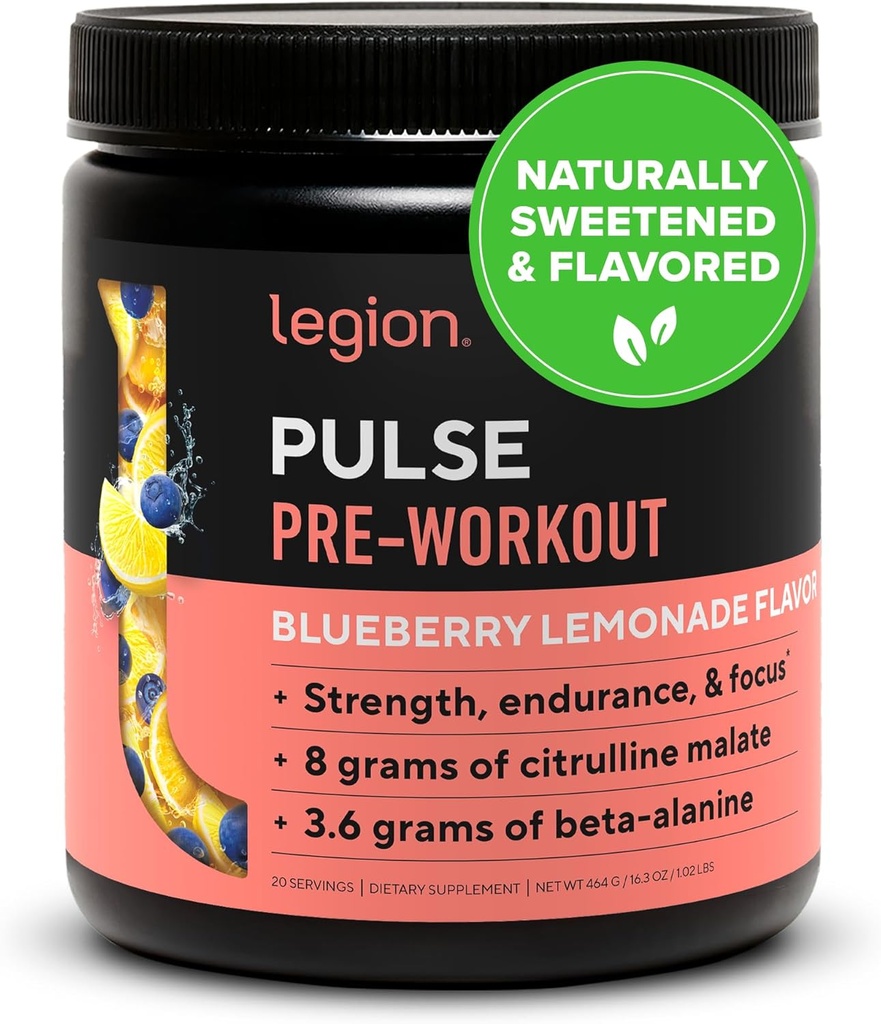 LEGION- Vse naravne dušikov oksid Preworkout pijača za povečanje energije, Kreatin brezplačno, naravno sladkana, Beta Alanin, Citrulin, Alfa GPC (Blueberry limonada)