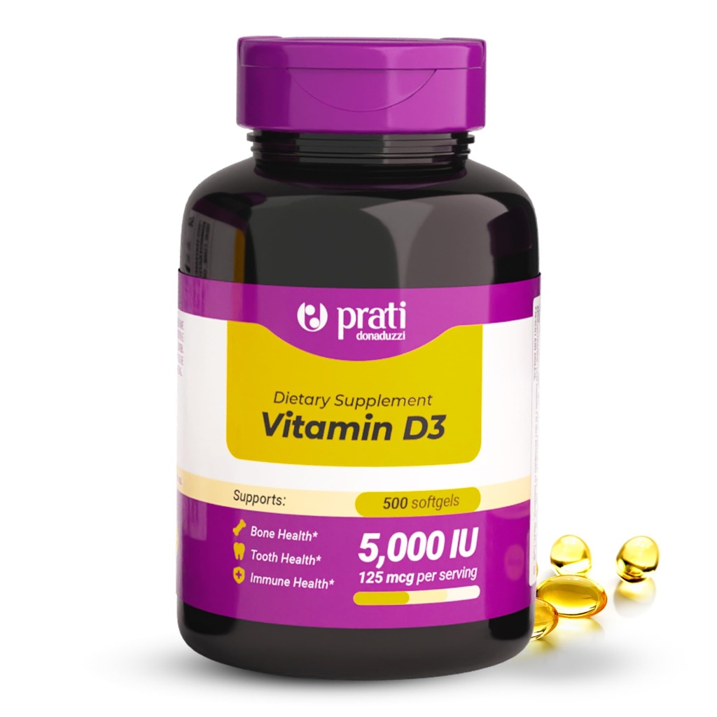 Vitamin D3 5000 i.e. – 500 Softgels – Podpira obrambni sistem, zdravje kosti in mišic – družinska velikost
