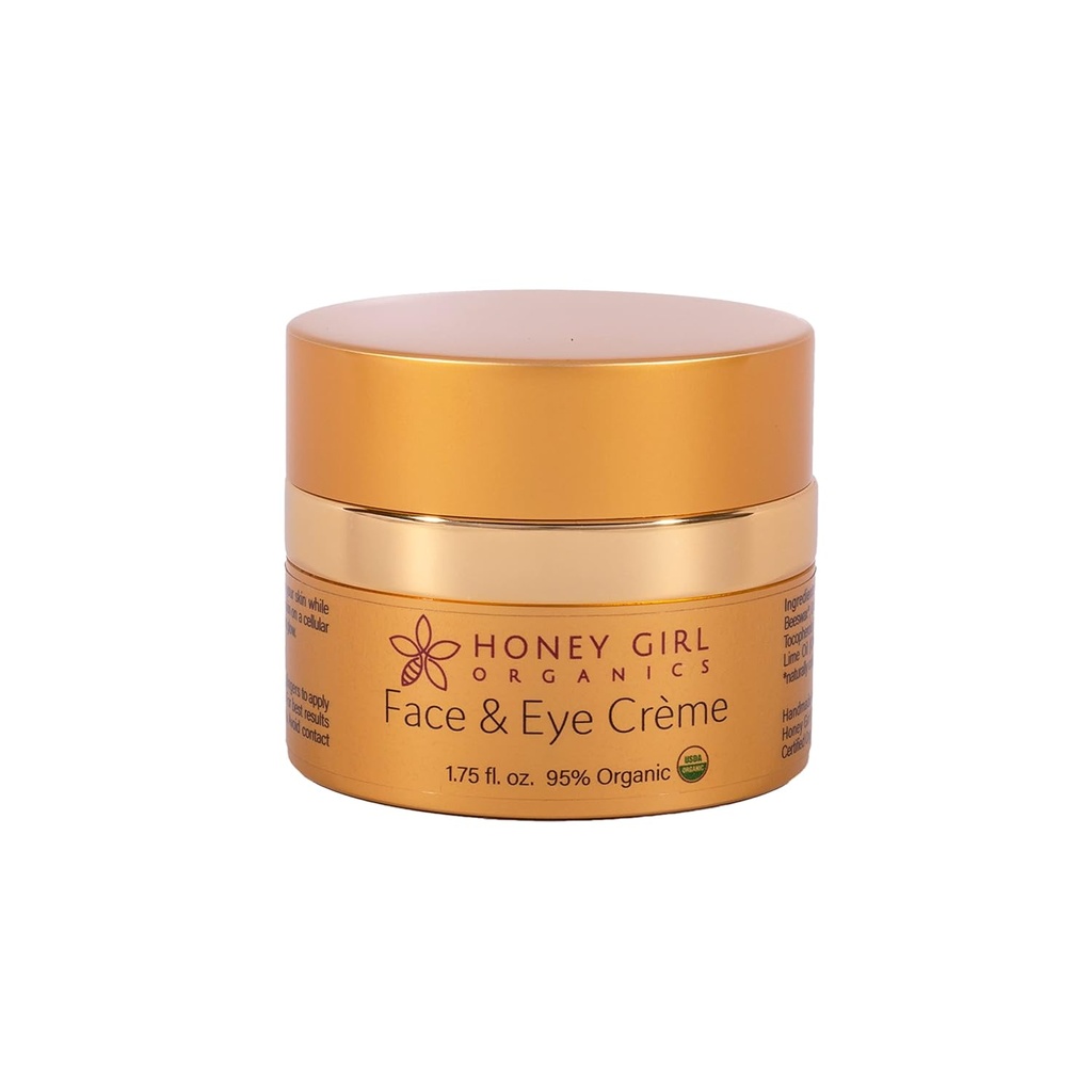 Medeno dekle Organics Face & Eye Crème, USDA Certified Organic Facial Vlažilnik & Pod oko krema za gube, temni krogi in Puffiness w/Hydrating med, Beeswax, Essential Oils & EVOO. 1.75oz