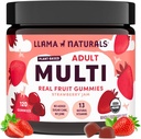 Llama Naturals Multivitamín za ženske in moške, Vegan, Organski Gumiji z vitaminom D, C & K, Odrasli Pravi sadni Gumi Vitamini, Žvečljivi multivitaminski dodatek, Brez dodanega sladkornega trsa, Jagoda, 120 Ct