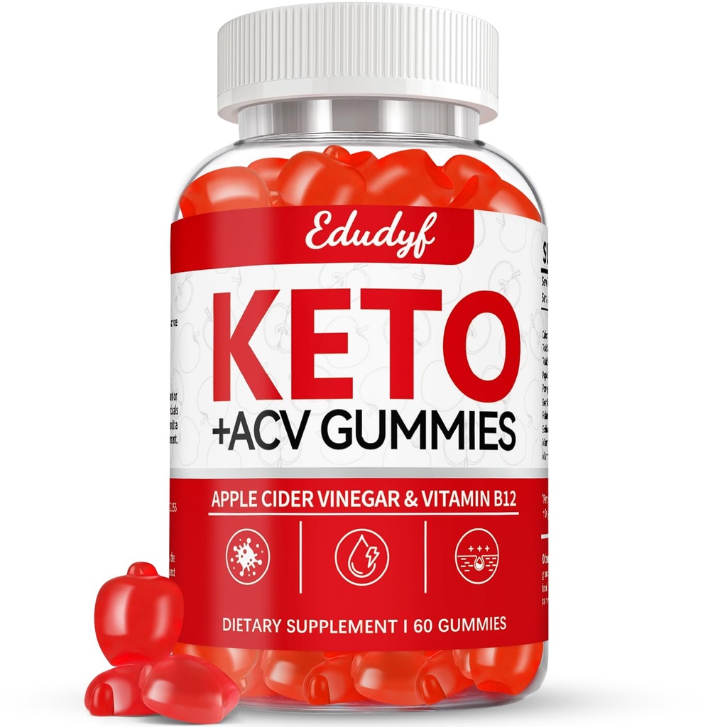 Keto ACV Gumies - 60 Count Gluten-free, želatina-free Apple Cider Gumies z B12 za Keto podporo, Vegetarian, Unikatna aroma, Prikladen ustekleničen dodatek za moške in ženske