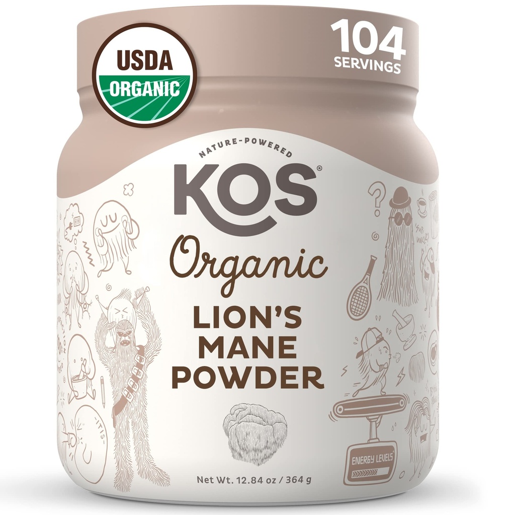 KOS Ekološki levji mani v prahu - naravna nootropna superhrana - veganska Funkcionalna goba na osnovi rastlin, USDA Certified, Non-GMO, Soy & Gluten-free - 104 Servings