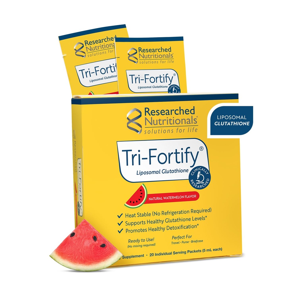 Researched Nutritionals Liposomal Glutatione (450mg) Tekoči gel + Vitamin C - Tri-Fortify - Aid Natural Energy, Imunska podpora & Detox - Klinično raziskano za absorpcijo, lubenica (20 paketov)