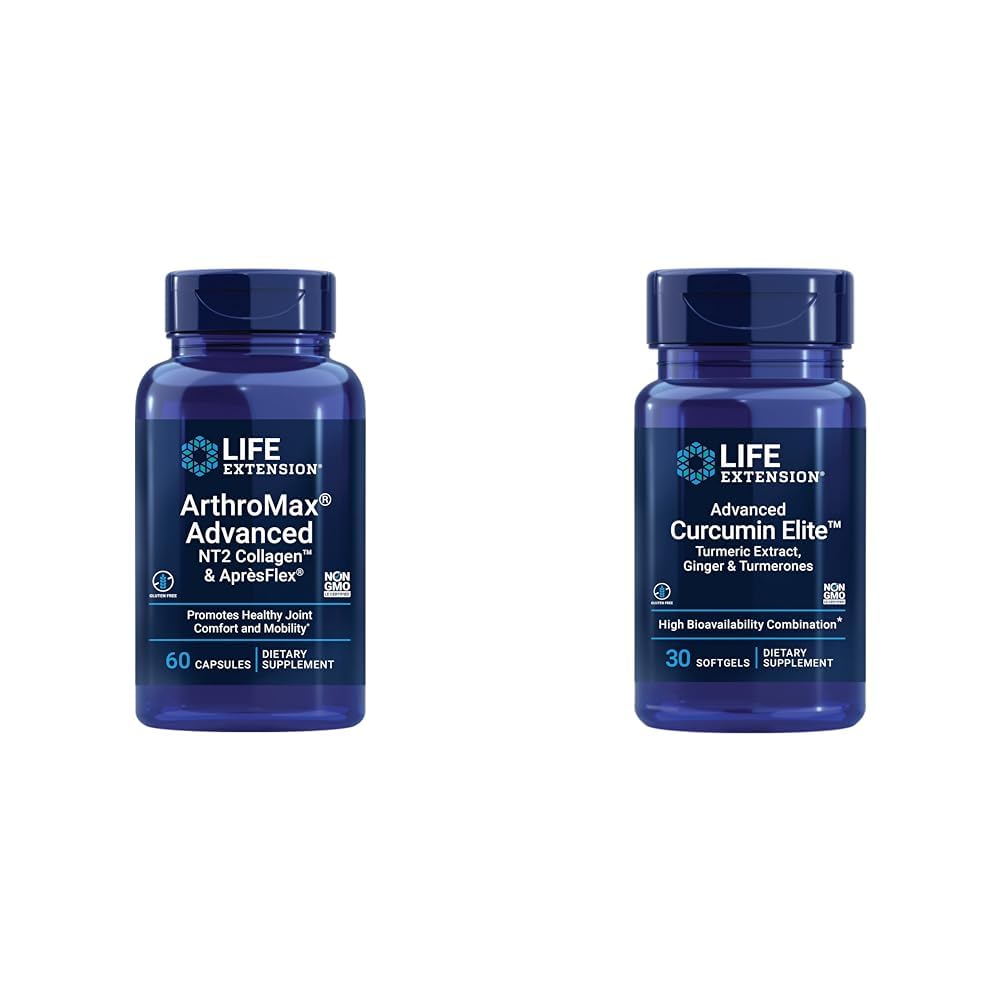 Life Extension ArthroMax Advanced Joint Health Supplement z zdravilom Colagen, glukozamin in kurkumin Elite Kurkumin, 60 kapsul in 30 kapsul