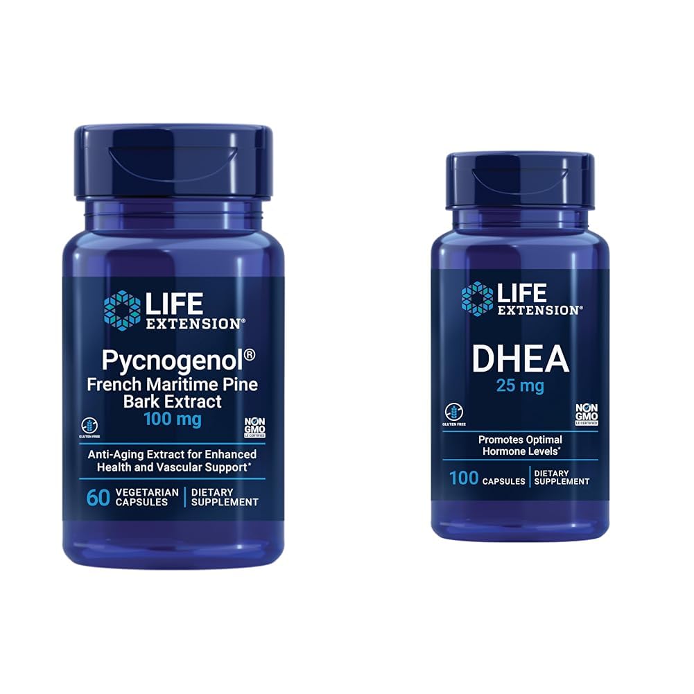 Life Extension Francoska pomorska bark ekstrakt z DHEA Hormone Balance - 60 kapsul Pycnogenol & 100 kapsul DHEA 25mg