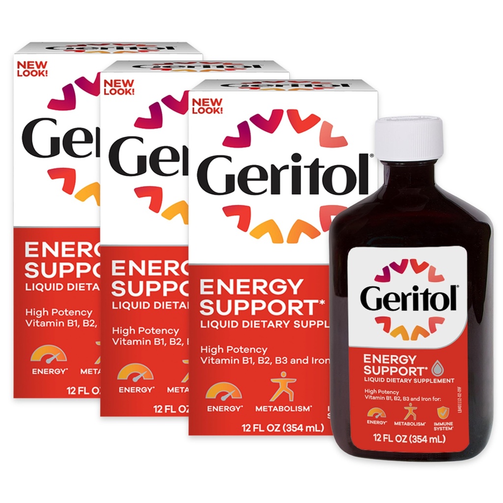 Geritol Tekoči vitamin in železovi dodatki, energijska podpora, vsebuje visoko moč B-vitaminov in železa, prijeten okus, enostavno požiranje, brez umetnih sladil, ne-GMO, 12 Oz, 3 pakiranje