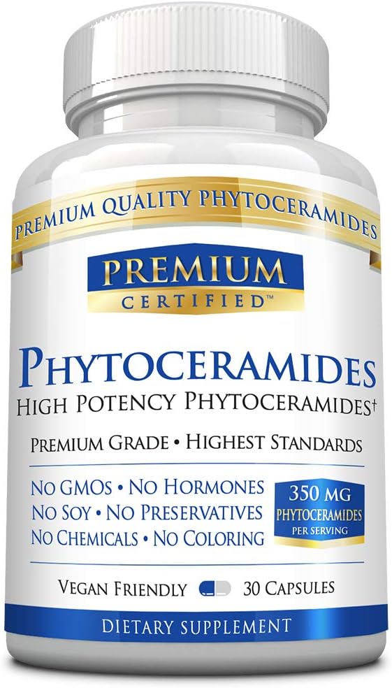 Phytoceramids 350mg iz 100% pšenice -Vitamin A, C, E in D3 - Reverzno staranje kože, Relevantna vlaga in popravila kože - 100% Pure Natural - 30 kapsule - Vegansko prijazno