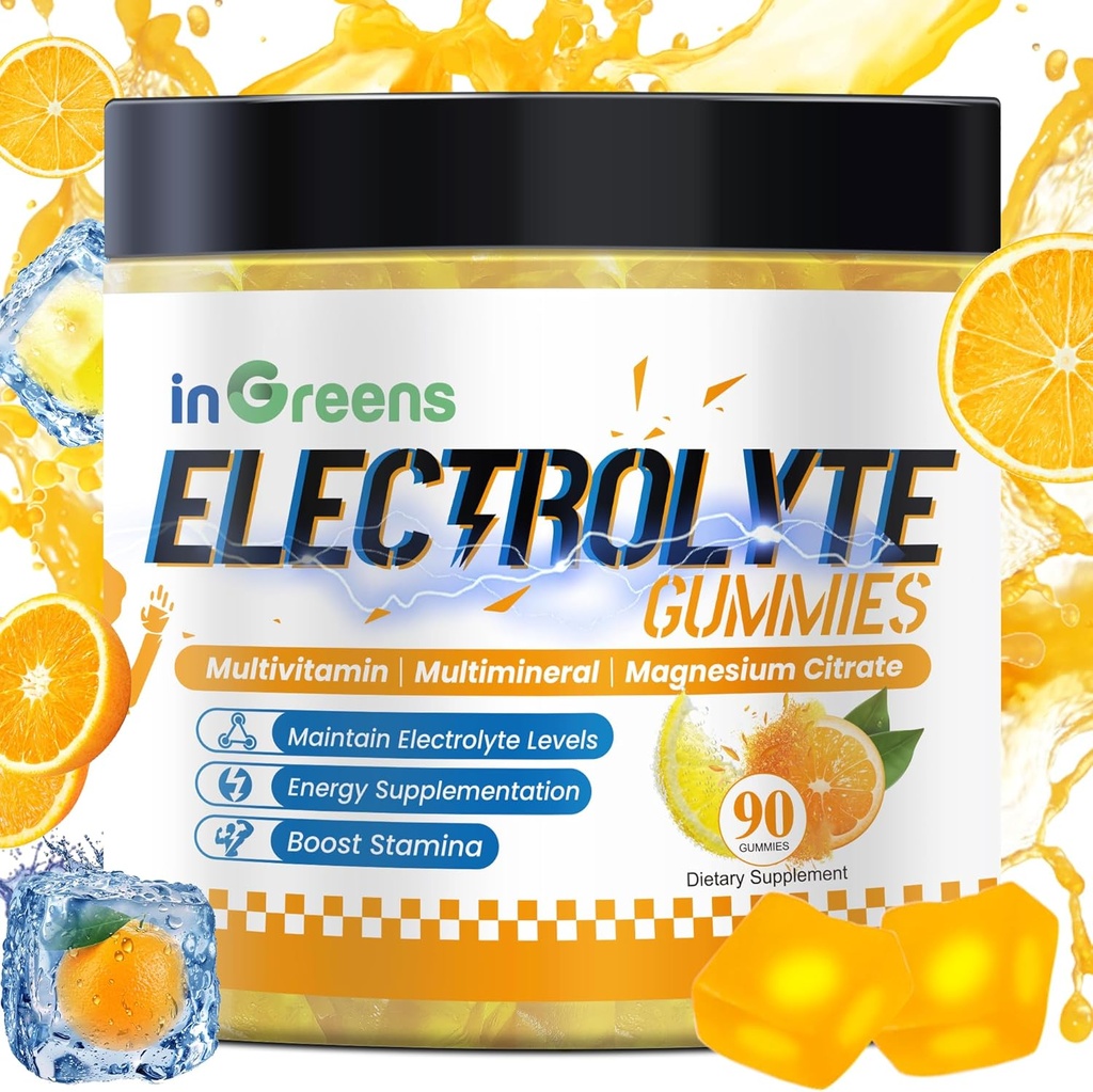 Naravni elektrolitski gumiji s 6 Essential Electrolytes - Vključuje vitamine, Magnezij, Elektroliti, za tekače, vzdržljivost športi, Hidracija Elektrolitni žvečilniki - 90 Gumijev