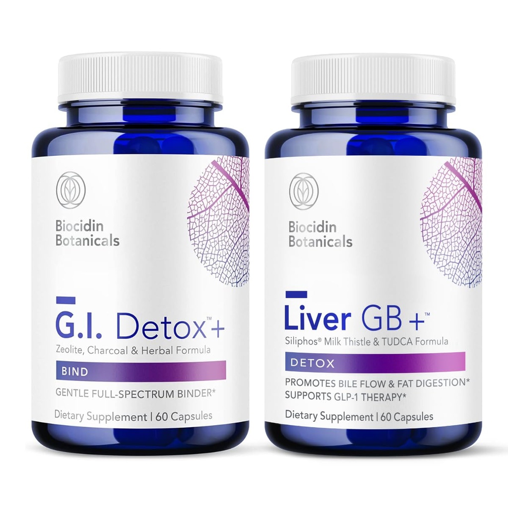 Biocidi G.I. Detox+ Gentle Binder & Jetra GB+ Jetra Podpora žolčnika - Pomoč Optimizacija Odstranjevanje toksina in maščobe Prebava - Aktiviran Charcoal, Zeolit, TUDCA & Bitter Herbs (2 izdelkov)