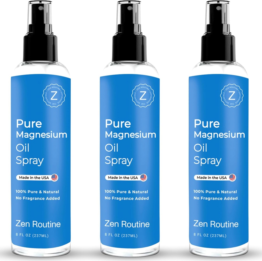 Čisto magnezijevo olje Spray – 8oz (3 Pack) - Organska USP stopnja, Magnezij olje za noge, Magnezij iz starodavnih mineralov - Aceite de magnesio para Los pite - Naravni magnezijev klorid, Izdelano v ZDA