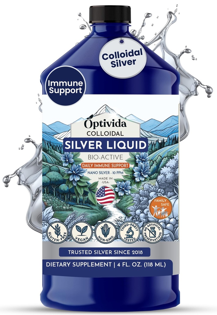 Colloidal Silver Liquid 10 PPM, Nano Silver Hydrosol Liquid Water - 32 oz