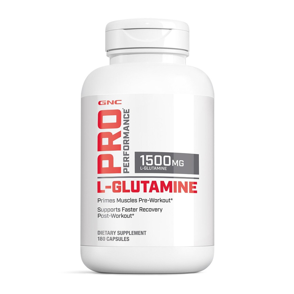 GNC Pro Performance L-glutamin 1500mg, Aminokislina dopolnilo, podpira regeneracijo mišic in delovanje, gorivo Imunski sistem, igra ključno vlogo pri sintezi beljakovin, brez arome, brez glutena, 180 kapsul