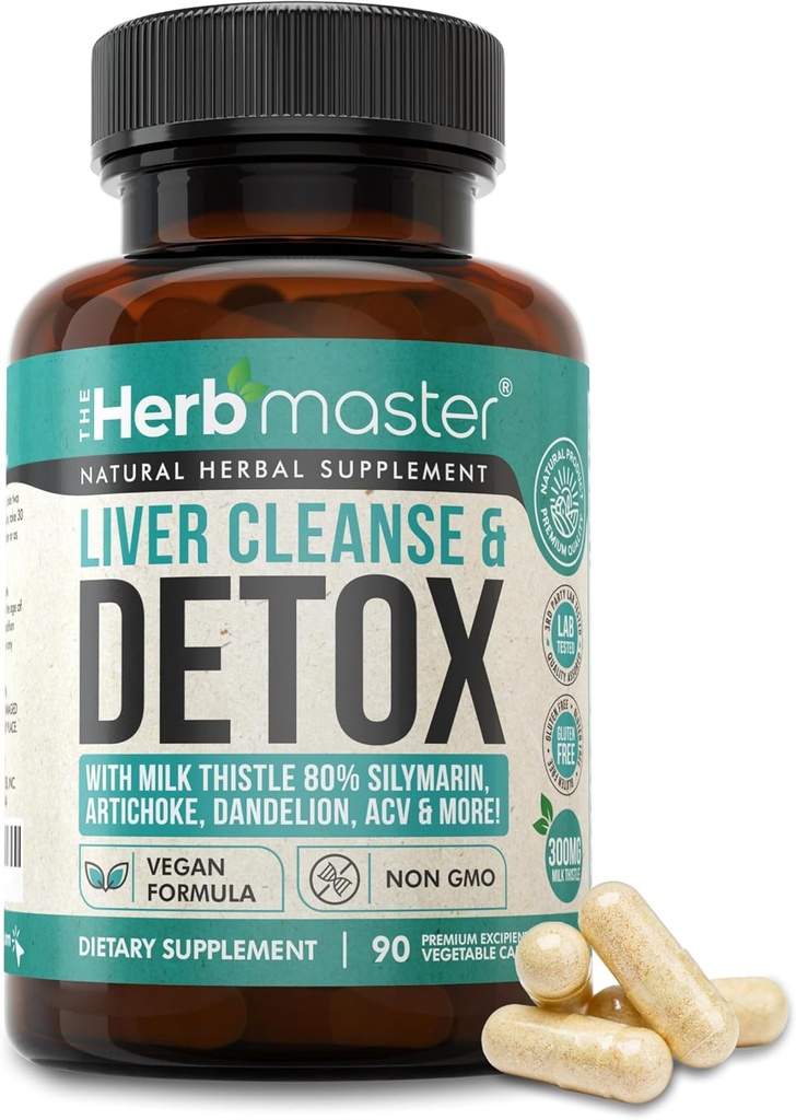 Nora Ross Herbmaster jetra čiščenje Detox in popravila – 27-v-1 Zeliščna jetra podpora dopolnilo za moške in ženske – Milk Thistle dodatek w/Artichoke Extract, Choline, cink & Dandelion Root – 45 Servisi