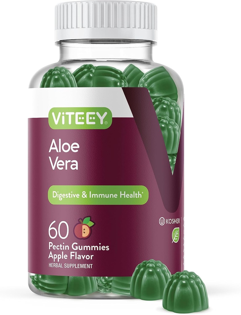 Viteey Aloe Vera Gummies za odrasle - 50mg - Aids in Digestion and Immune Health - Aloe Vera dodatek - Vegan, želatina brezplačno, Gluten brezplačno, GSO brezplačno, Okusna žvečljiva malina okusno Gummy
