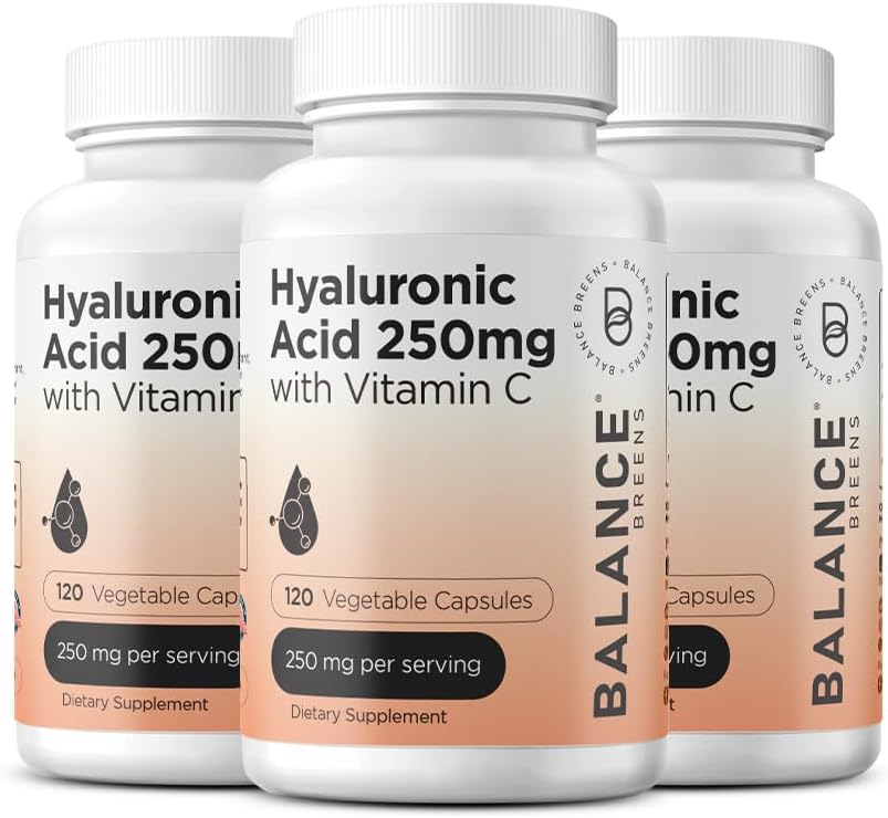 Čista hialuronska kislina Dodatek 250mg z vitaminom C 50mg, 120 Veganske kapsule - Hidracija kože za naravni sijaj, lase, nohte, kosti in skupno zdravje Formula