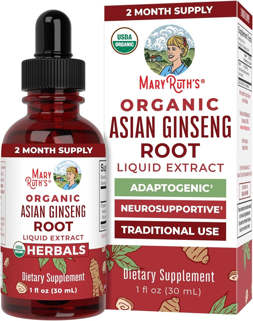 MaryRuth Organics Zeliščni dodatek kapljica, antioksidant, povečanje energije, paket 1, ginseng koren za vitalnost, podpira fokus in vzdržljivost, Vegan, Non-GMO, Gluten prost, 1 Fluid Ounces