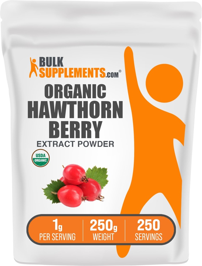 BulkSupplements.com Organski Hawthorn Berry Extract Powder - Hawthorn Berry Dodatek - Zeliščni & Gluten Free, 1g na Serving, 250g (8.8 oz) (Pack of 1)