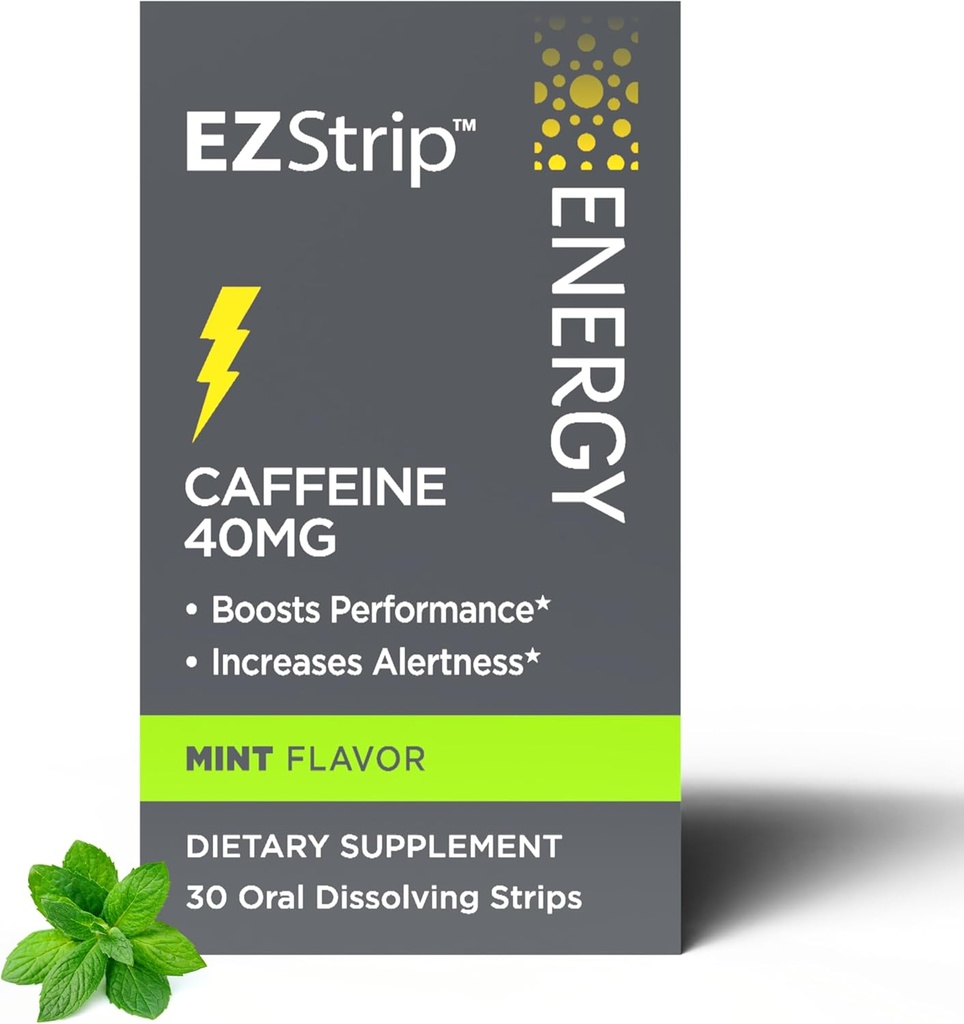 Energijska dopolnila - Mint Flavor, 30 Count - Raztapljanje trakovi s 40mg kofeina za pomoč Energiziranje vaš dan in povečanje zmogljivosti - Made in the ZDA, sladkor in gluten-free