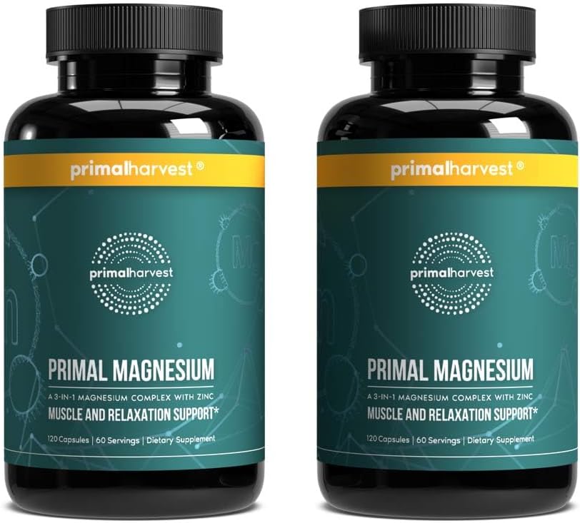 Primarna žetev Magnezij dodatek kompleks 310mg s Primal žetev z magnezijevim glicinat, Citrat, malat in cink 2 pakiranje, 240 Kapsule