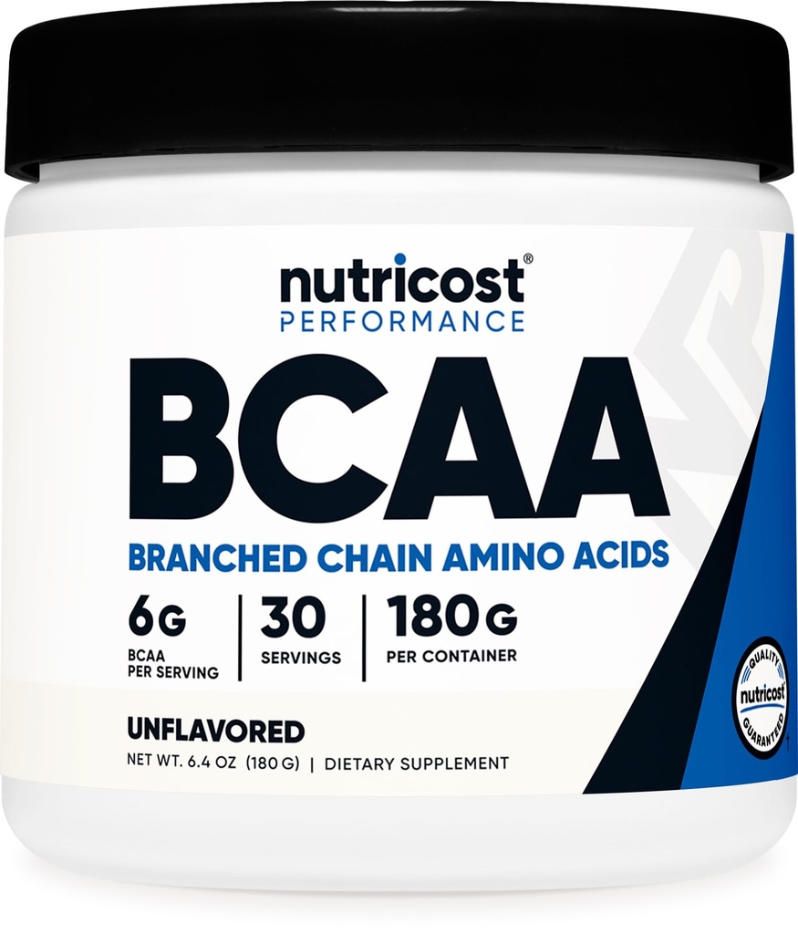 Nutricost BCAA prašek (nearomatiziran, 30 servingov) - vegetarijansko, brez glutena, optimalno razmerje 2:1:1