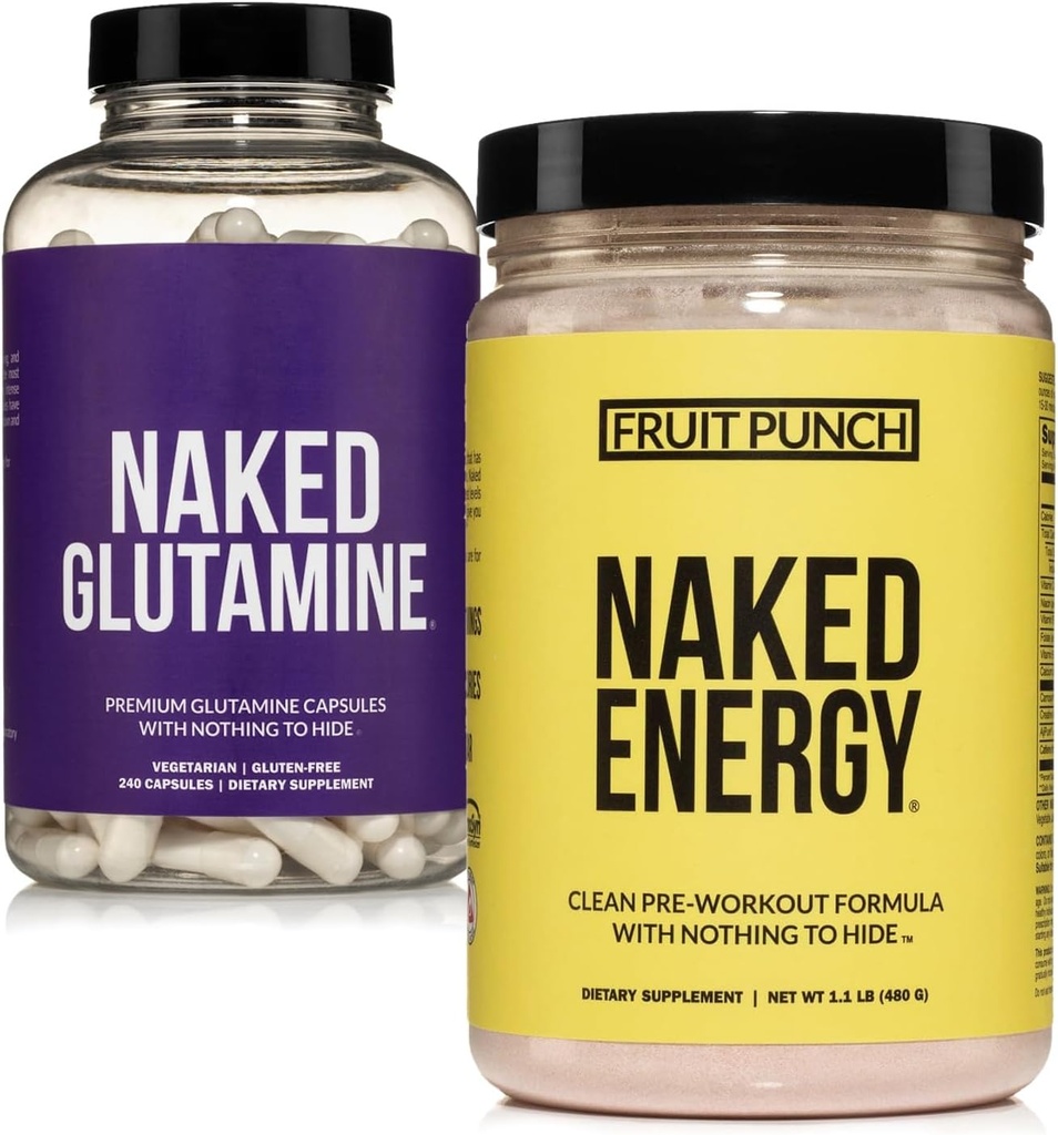 NAKED Vegan Energiziranje mišične regeneracije paket sadja Punch Energija in 240 L-glutamin kapsule, 1000mg