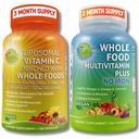 Liposomski vitamin C 1500mg + Veganski celi živilski multivitamin brez železa - energijska in imunosubvančna mešanica z organsko Acerola Cherry, Camu Camu & Obogatena s celimi živili –Non-GMO, čista nalepka