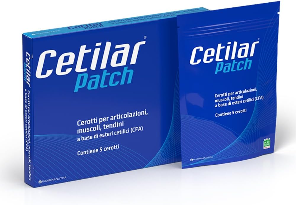 Cetilar Patch – 5 Odstranljivi obliži s patentiranimi kislimi maščobnimi kislinami za dolgotrajne skupne bolečine in bolečine mišic, izboljšano mobilnost in športno okrevanje – potenje in voda odporna – Doping Free