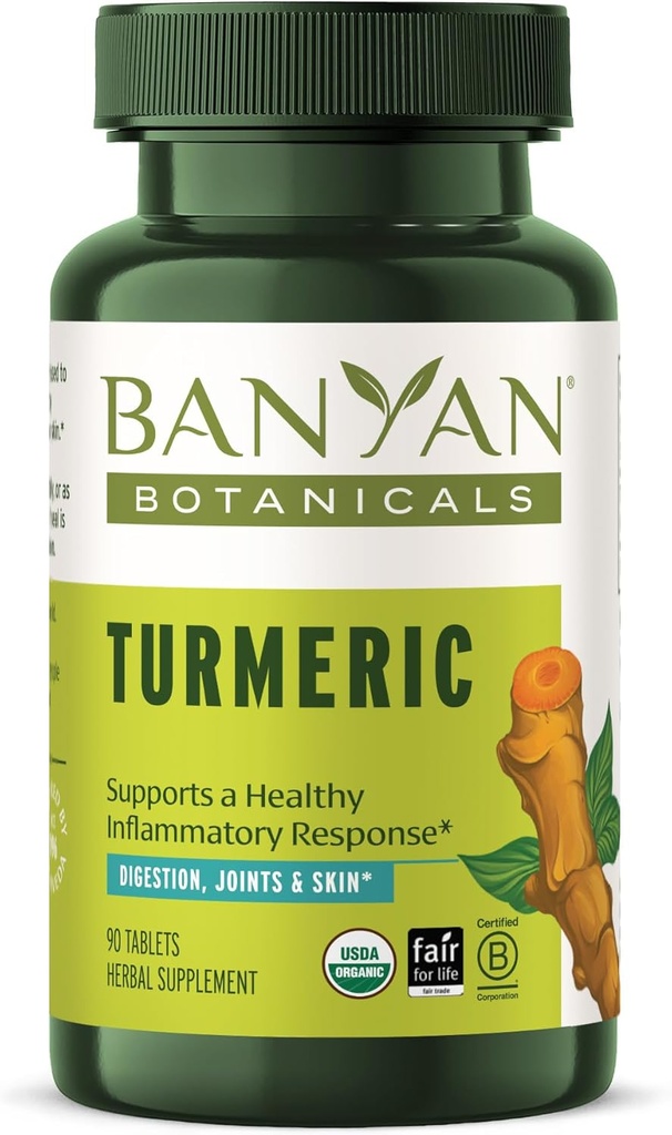 Banyan Botanicals Turmeric Tablets – Organic Turmeric Supplement (Curcuma Longa) – za podporo zdrave kože, udobnih sklepov in splošno zdravje* – 90 Tablet – Non-GMO Trajno vir Vegan