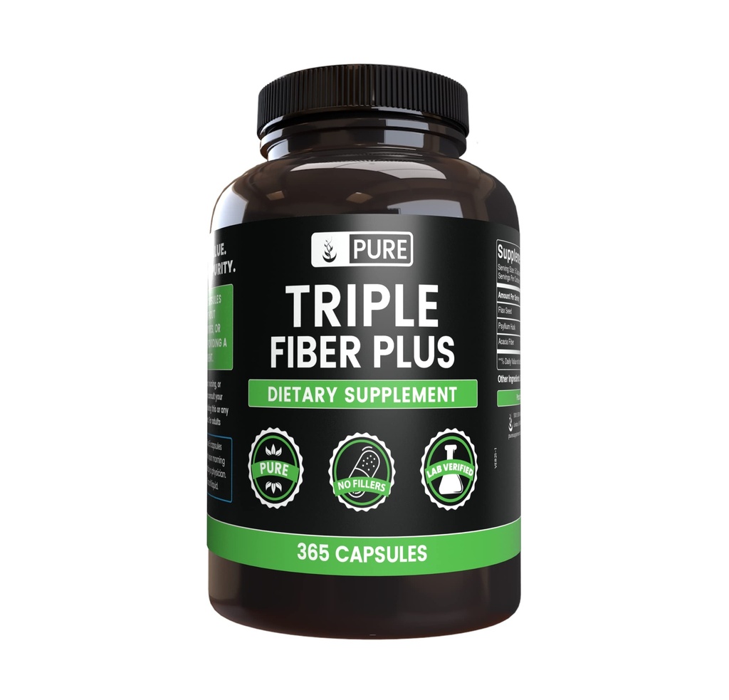 Čiste izvirne sestavine Triple Fiber (365 Kapsule) Ne Magnezij ali riž polnila, vedno čista, Lab preverjen