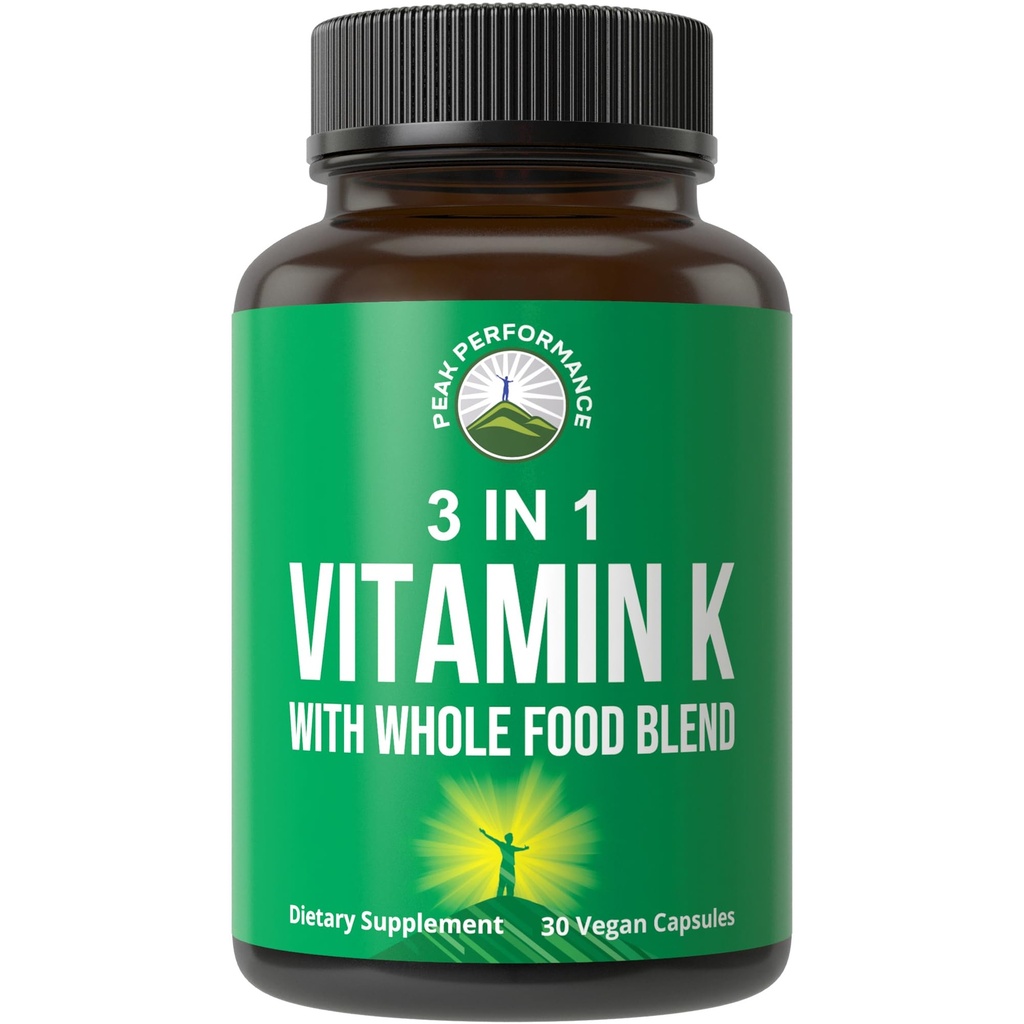 Vitamin K z celotno živilsko mešanico 25+ Zelenjava in sadje za maksimalno absorpcijo. Veganske kapsule. Vitamini K1, K-2 MK4 + K2 Natto MK7. Alternativa kapljicam, Gummies. VIT K s K 2 in MK-7