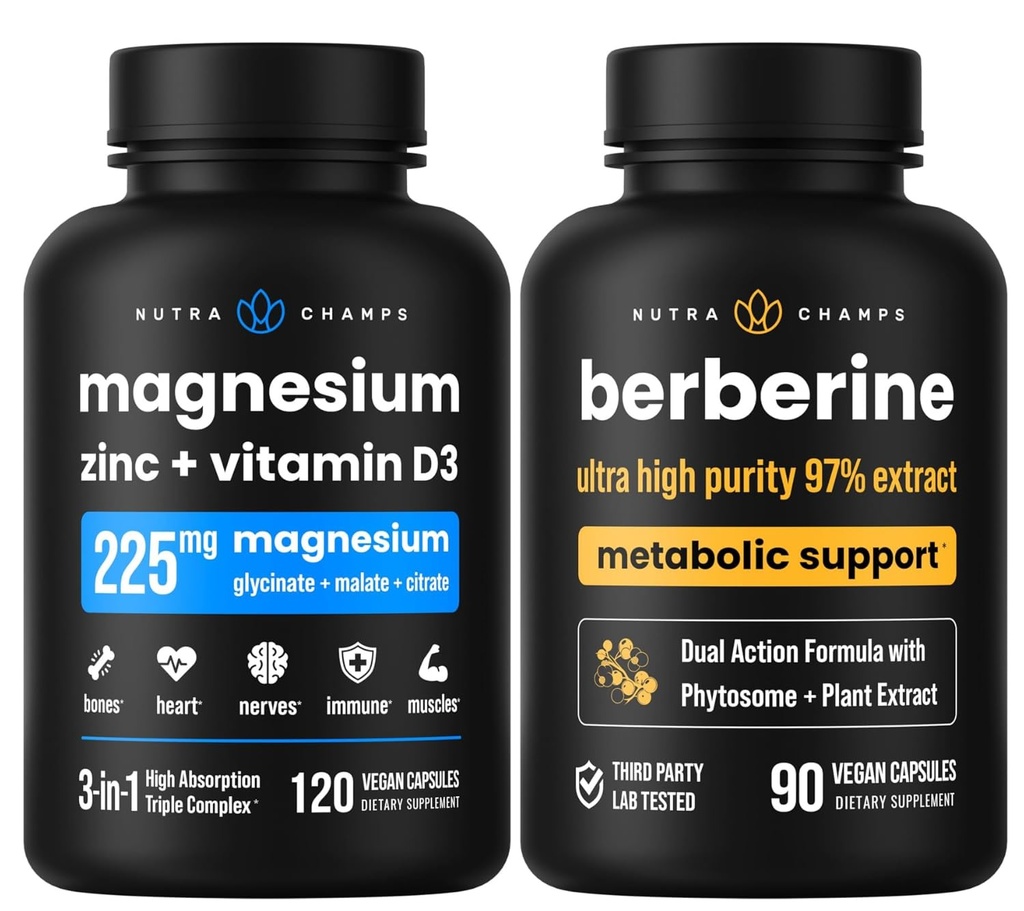 NutraChamps popolna kost in metabolična podpora : Magnezijev cink D3 & Berberine Duo